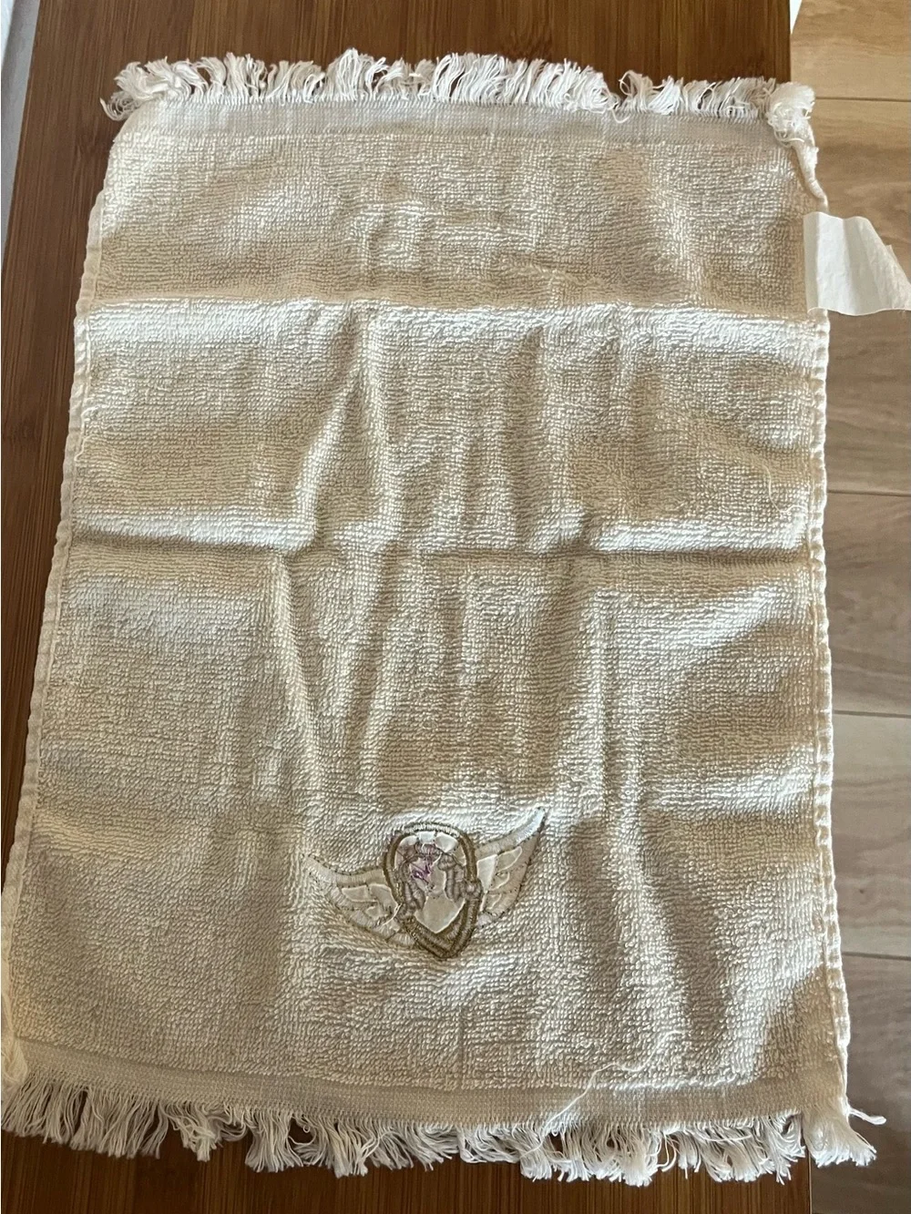 Embroidered Angel Wing Hand Towels - Cream with Gold Accent